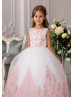 Blush Pink Lace Ivory Tulle Ankle Length Flower Girl Dress Blush Pink Lace Ivory Tulle Ankle Length Flower Girl Dress